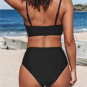 CUPSHE High Waisted Black Bikini Twist Front 2 Piece Bathing Suit Medium Large